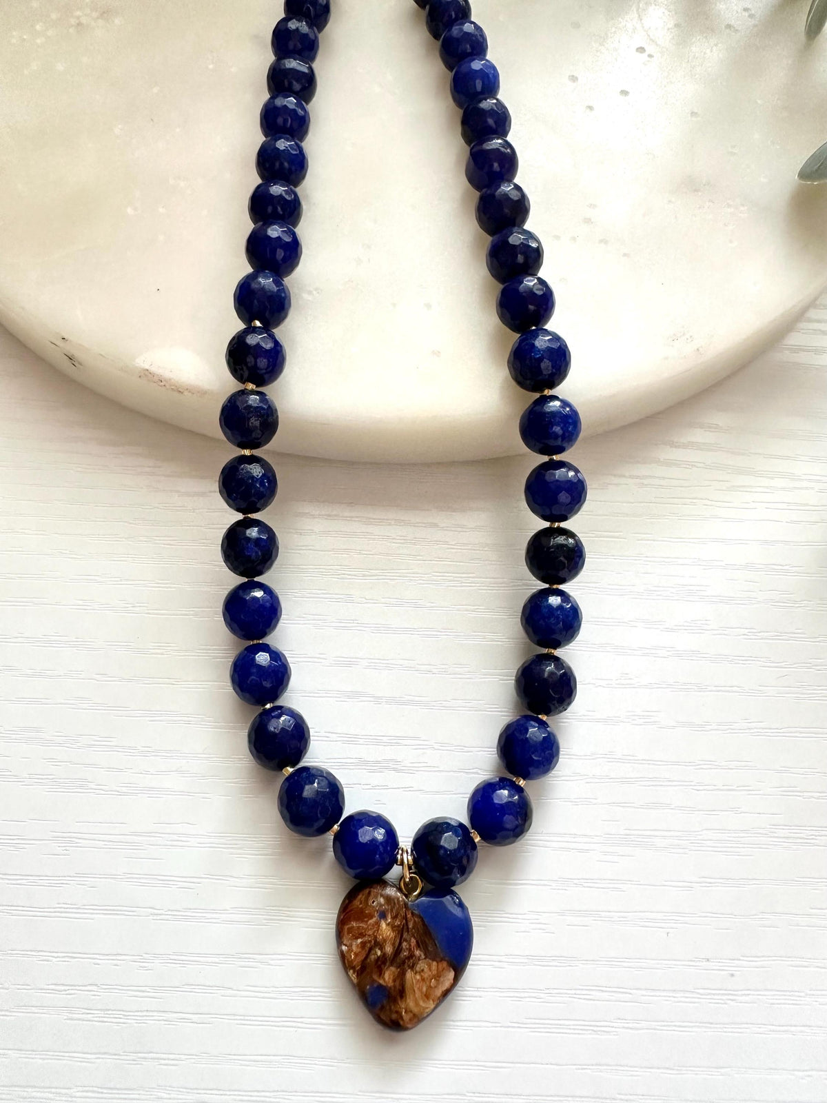 Royal Blue Jade Heart Necklace, Blue Heart Pendant Necklace, Faceted Jade Necklace, Gold Filled Necklace, Blue Statement Necklace