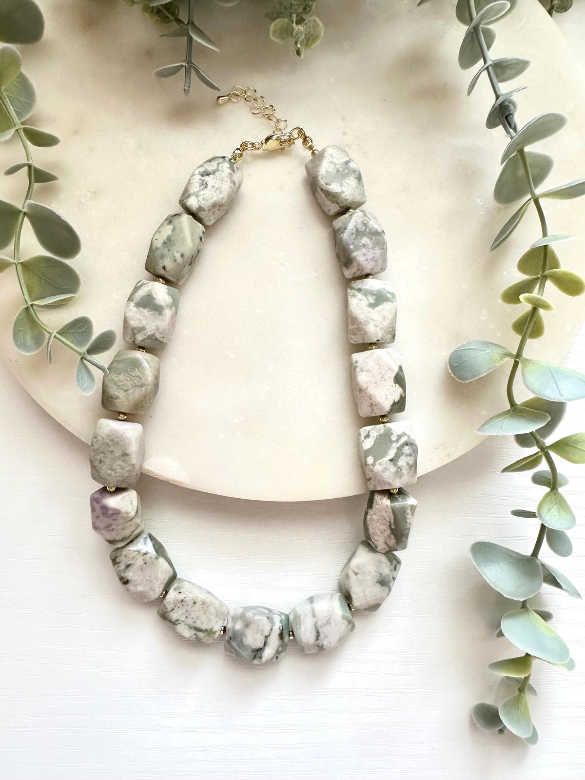 Peace Jade Nugget Necklace, Statement Gemstone Necklace, Green Jade Necklace, Chunky Stone Necklace