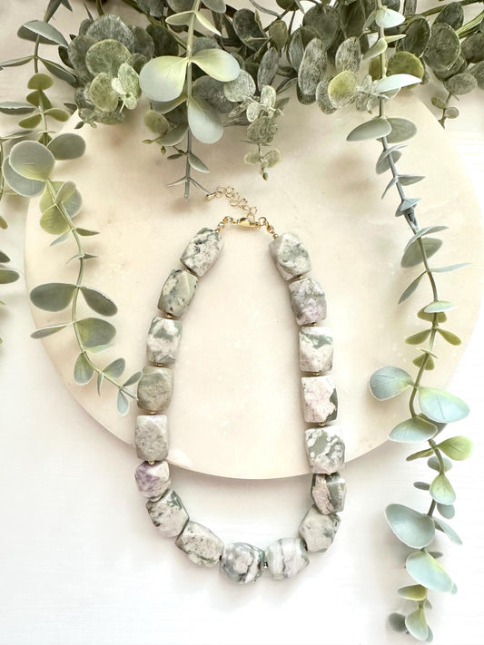 Peace Jade Nugget Necklace, Statement Gemstone Necklace, Green Jade Necklace, Chunky Stone Necklace
