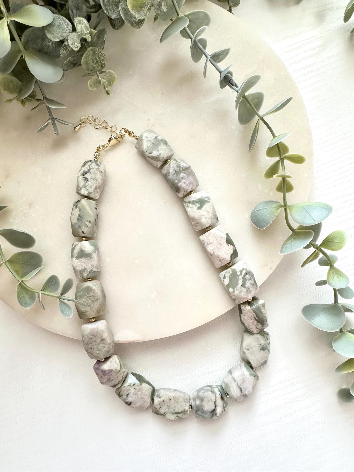 Peace Jade Nugget Necklace, Statement Gemstone Necklace, Green Jade Necklace, Chunky Stone Necklace