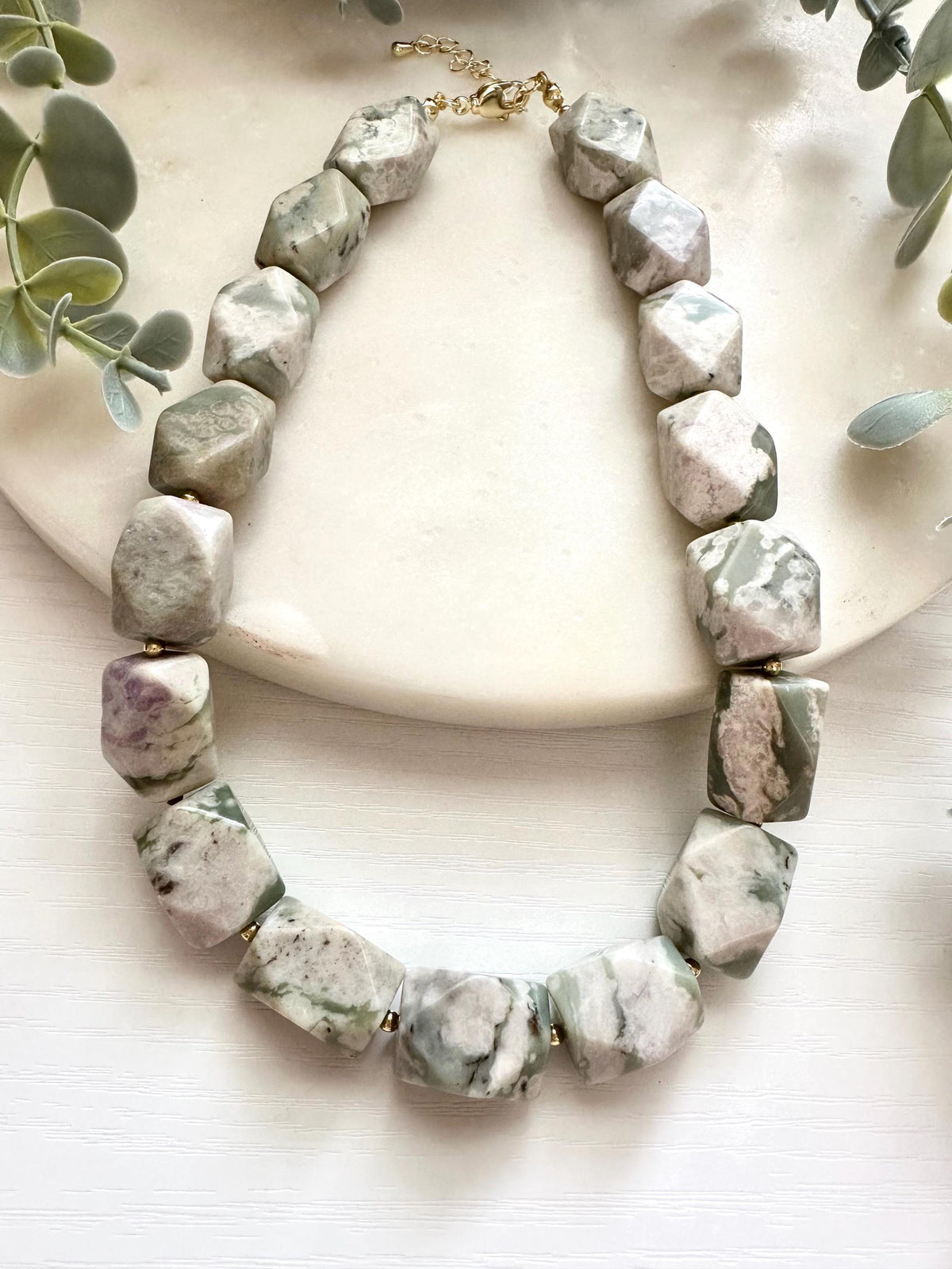 Peace Jade Nugget Necklace, Statement Gemstone Necklace, Green Jade Necklace, Chunky Stone Necklace