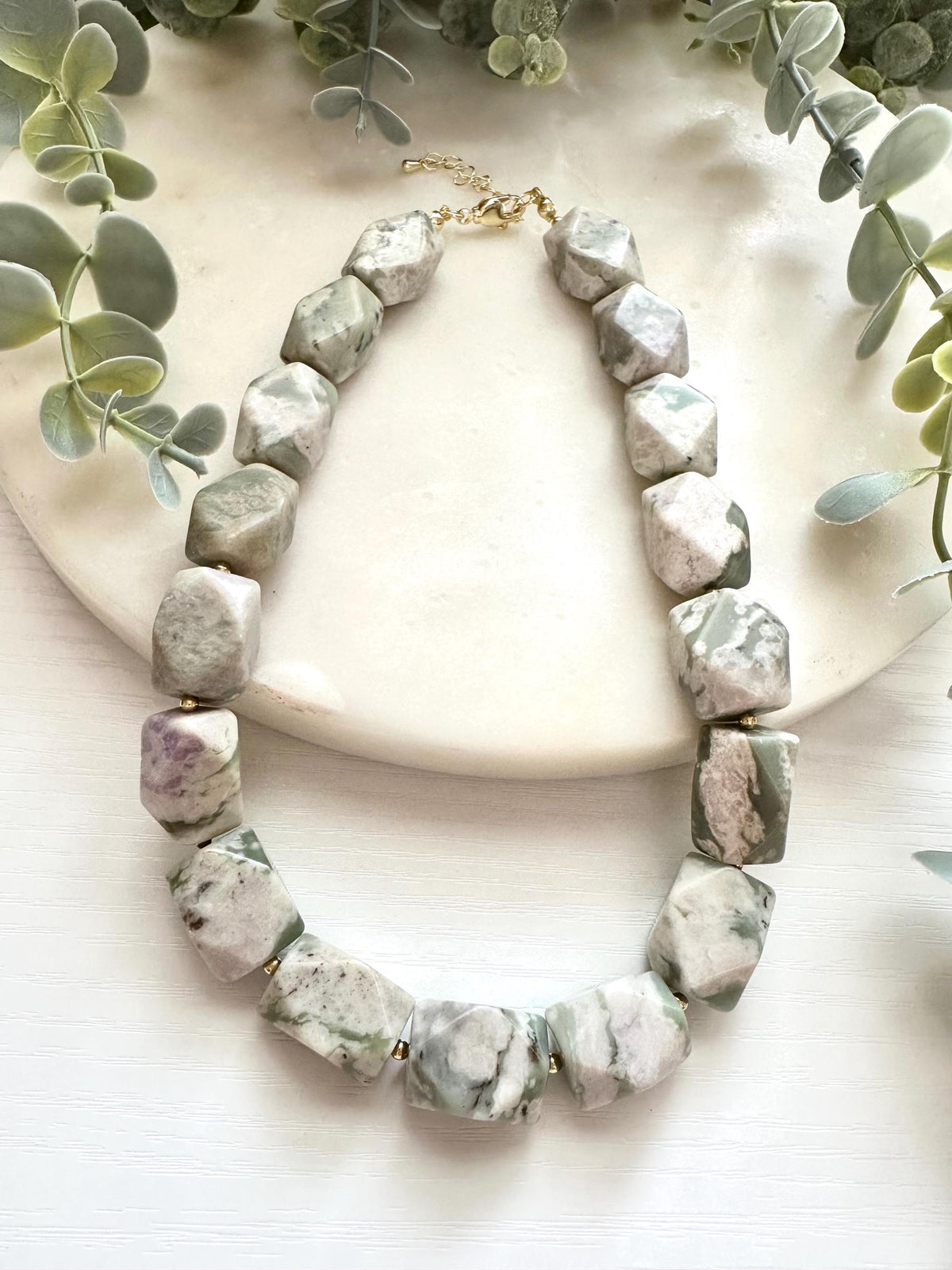 Peace Jade Nugget Necklace, Statement Gemstone Necklace, Green Jade Necklace, Chunky Stone Necklace