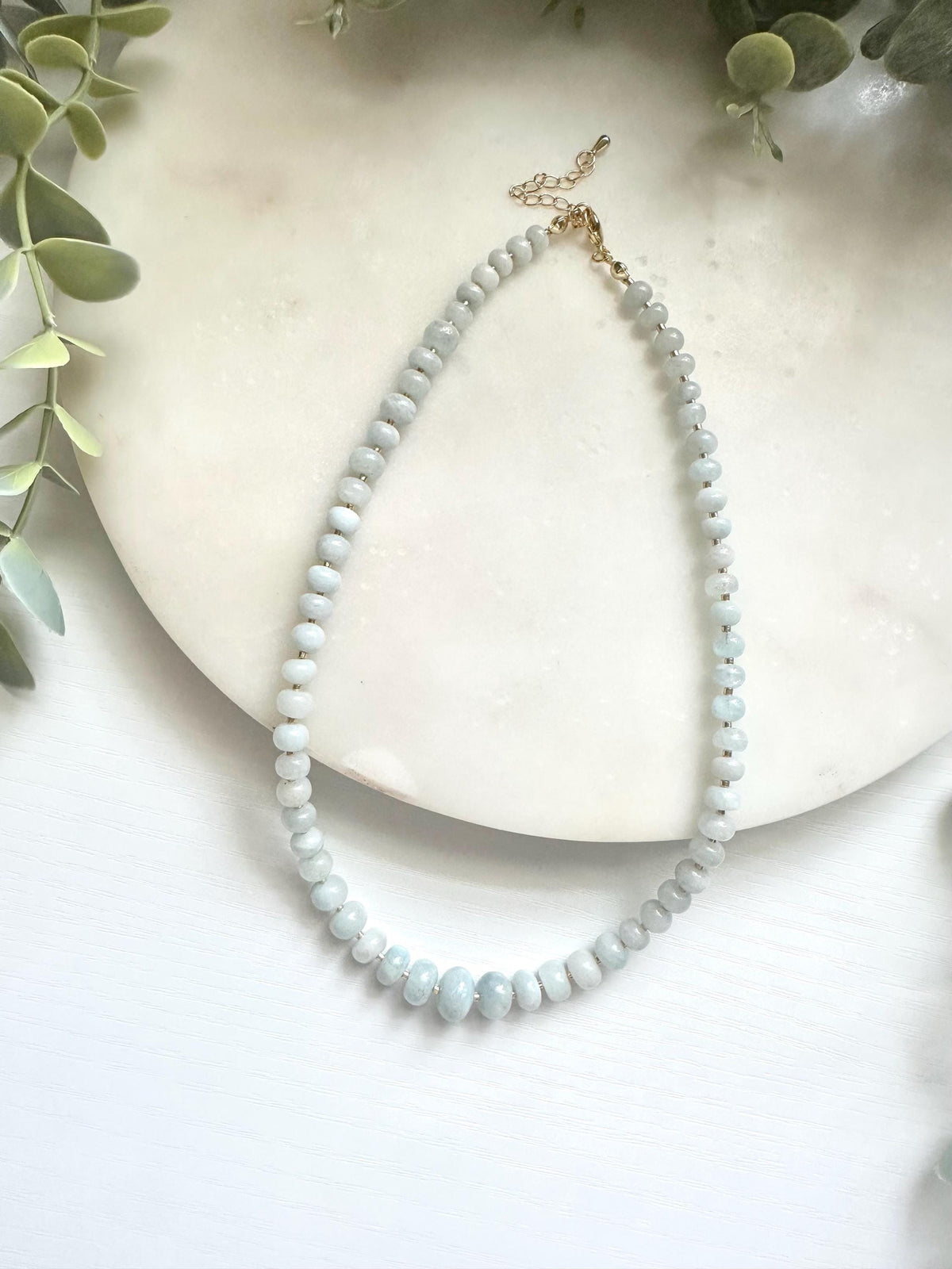 Graduated Aquamarine Necklace, Natural Aquamarine Gemstone Necklace, Blue Gemstone Necklace, March Birthstone Necklace