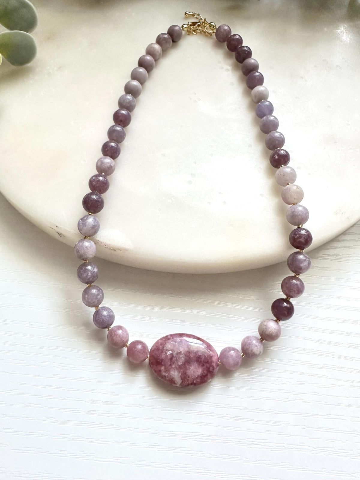 Lepidolite Statement Necklace, Purple Lepidolite Necklace, Large Lepidolite Focal Stone, Natural Gemstone Jewelry