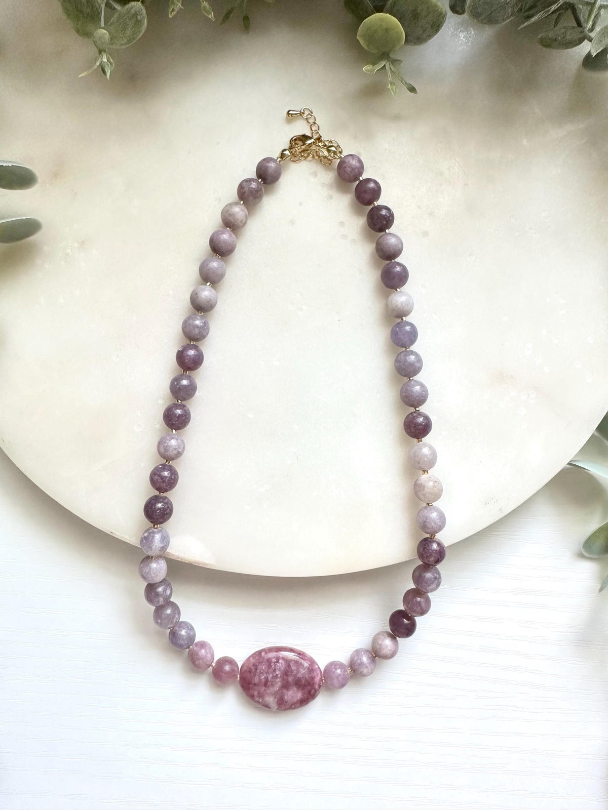 Lepidolite Statement Necklace, Purple Lepidolite Necklace, Large Lepidolite Focal Stone, Natural Gemstone Jewelry