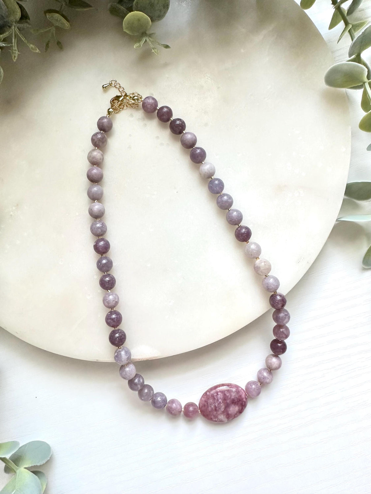 Lepidolite Statement Necklace, Purple Lepidolite Necklace, Large Lepidolite Focal Stone, Natural Gemstone Jewelry