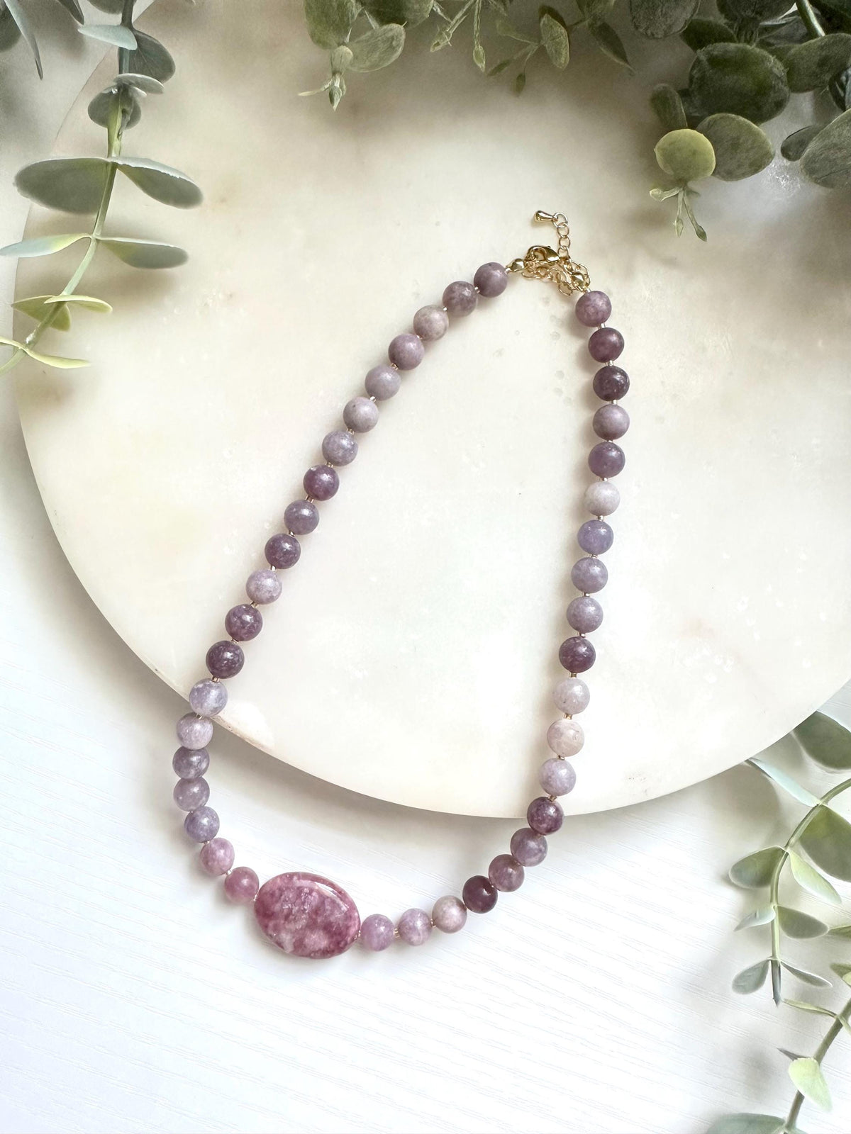 Lepidolite Statement Necklace, Purple Lepidolite Necklace, Large Lepidolite Focal Stone, Natural Gemstone Jewelry