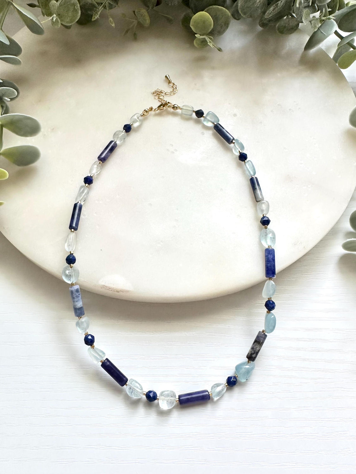 Sodalite, Aquamarine & Lapis Lazuli Necklace, Blue Gemstone Necklace, Aquamarine Necklace, Lapis Necklace, Handmade Gemstone Necklace