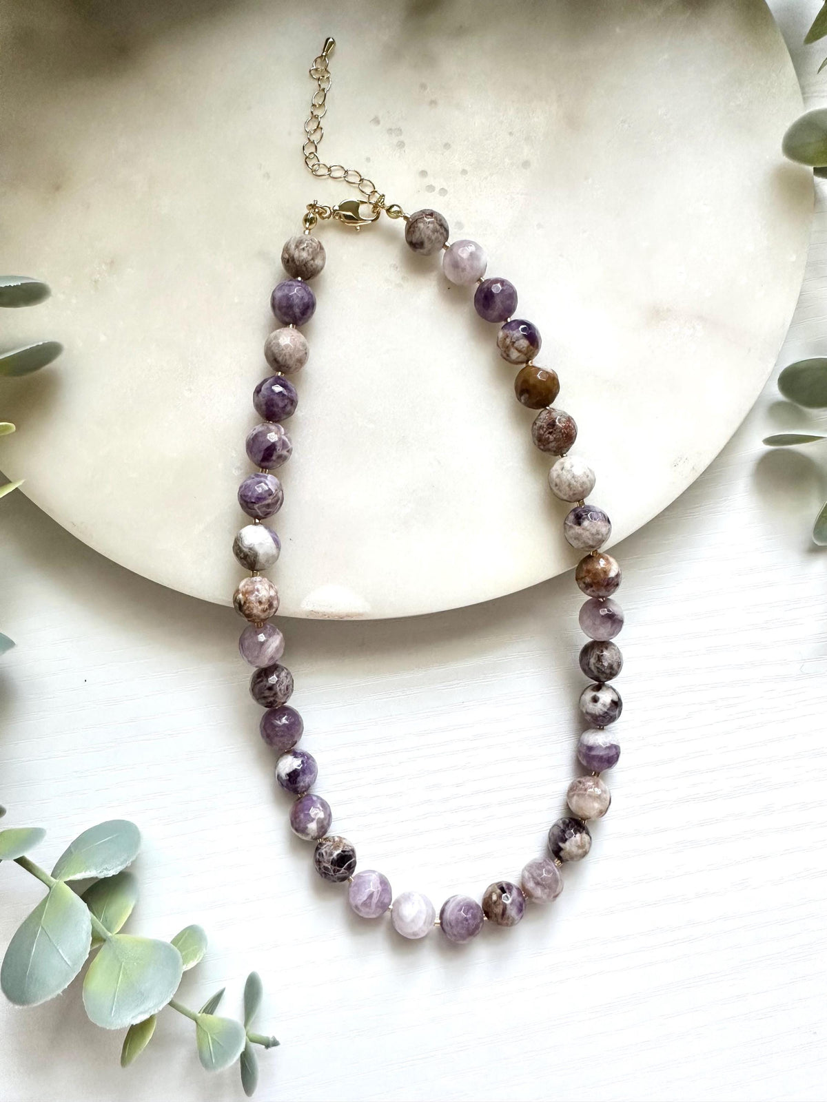 Flower Amethyst Necklace, Faceted Amethyst Statement Necklace, Lavender Gemstone Necklace, Amethyst Jewelry