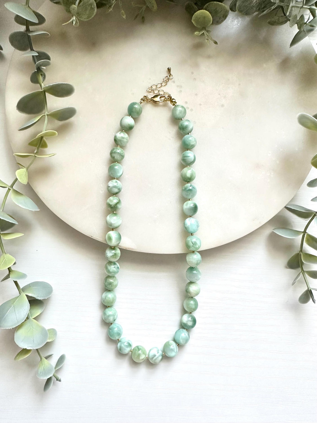Green Moonstone Necklace, Mint Green Gemstone Necklace, Natural Moonstone Jewelry, Statement Beaded Necklace