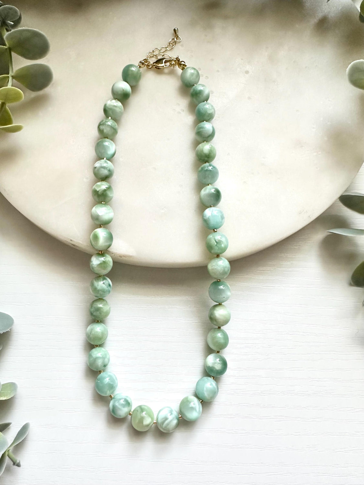 Green Moonstone Necklace, Mint Green Gemstone Necklace, Natural Moonstone Jewelry, Statement Beaded Necklace
