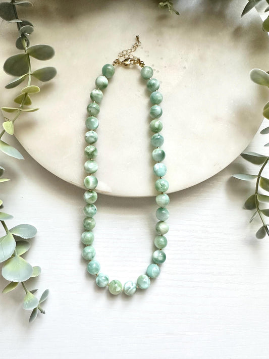 Green Moonstone Necklace, Mint Green Gemstone Necklace, Natural Moonstone Jewelry, Statement Beaded Necklace