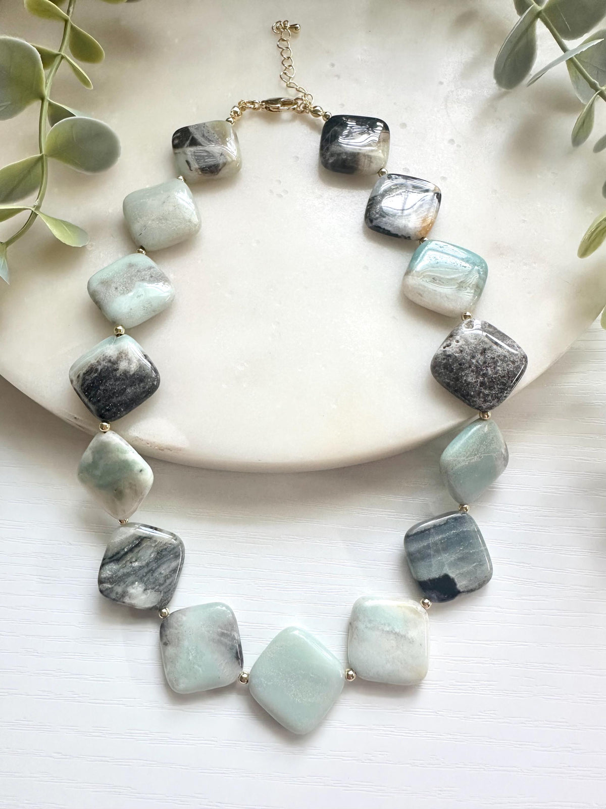 Amazonite Statement Necklace, Square Amazonite Necklace, Aqua Gemstone Necklace, Chunky Gemstone Necklace