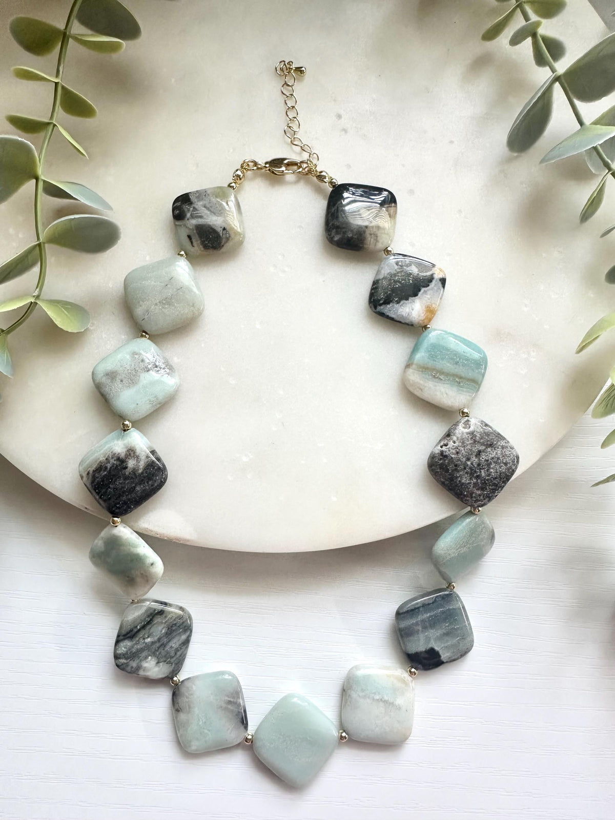 Amazonite Statement Necklace, Square Amazonite Necklace, Aqua Gemstone Necklace, Chunky Gemstone Necklace