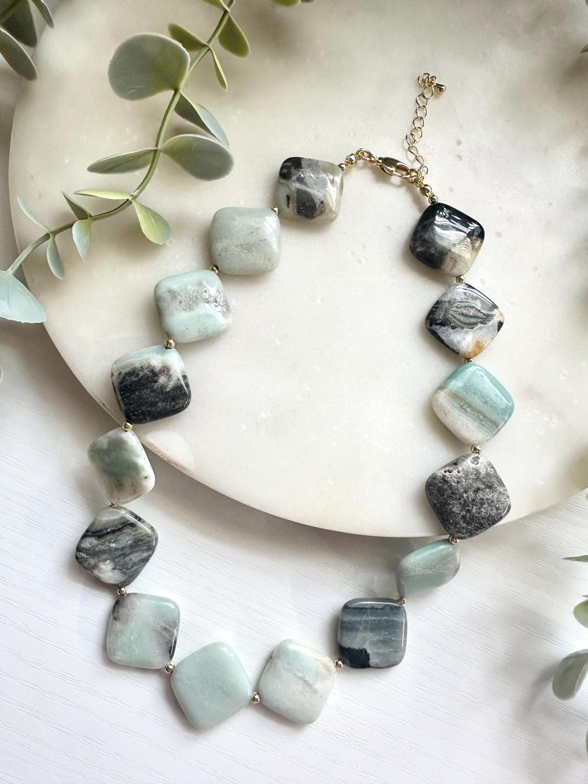 Amazonite Statement Necklace, Square Amazonite Necklace, Aqua Gemstone Necklace, Chunky Gemstone Necklace