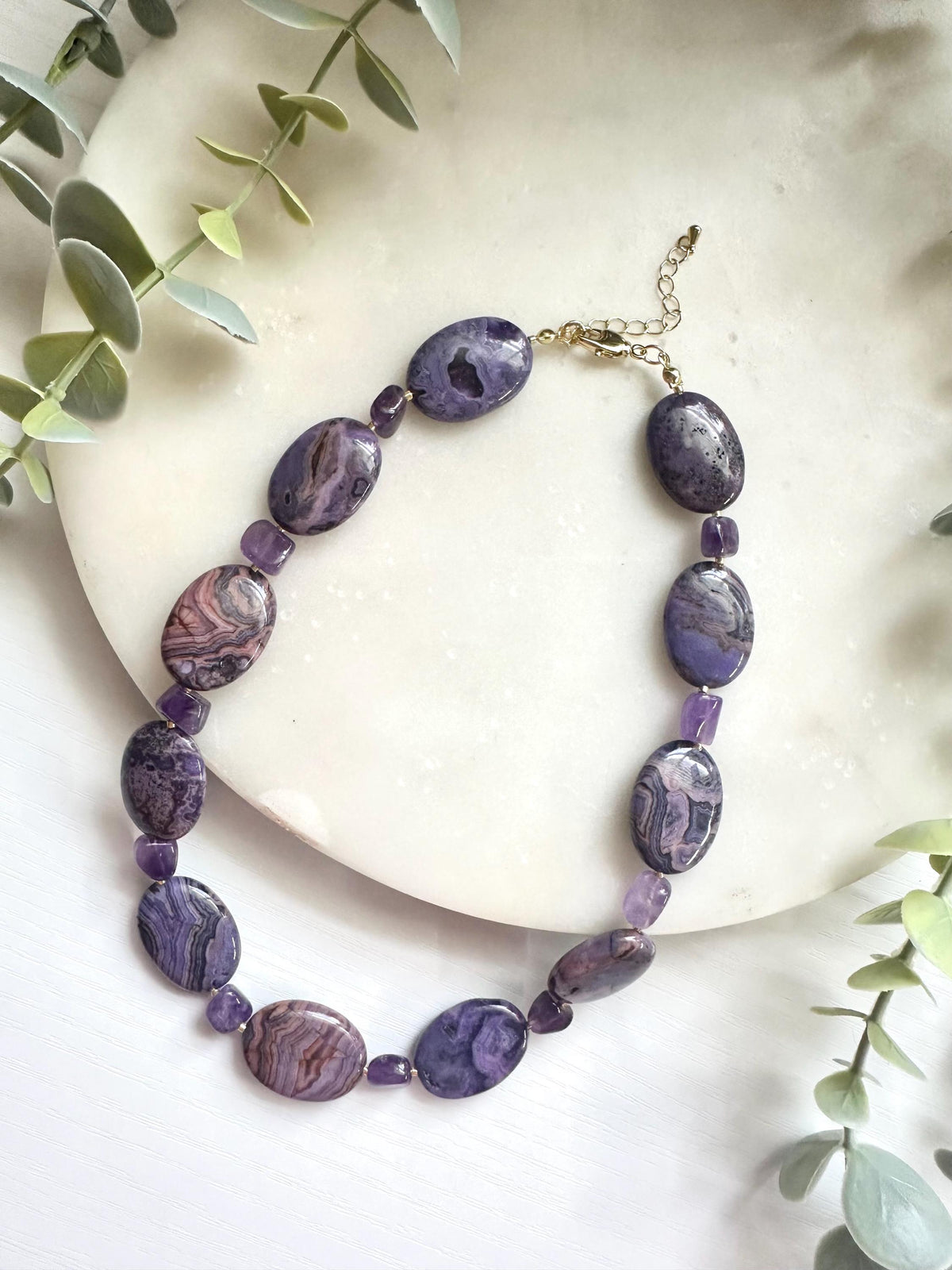 Purple Sea Sediment Jasper Necklace, Amethyst Necklace, Statement Gemstone Necklace, Purple Gemstone Jewelry
