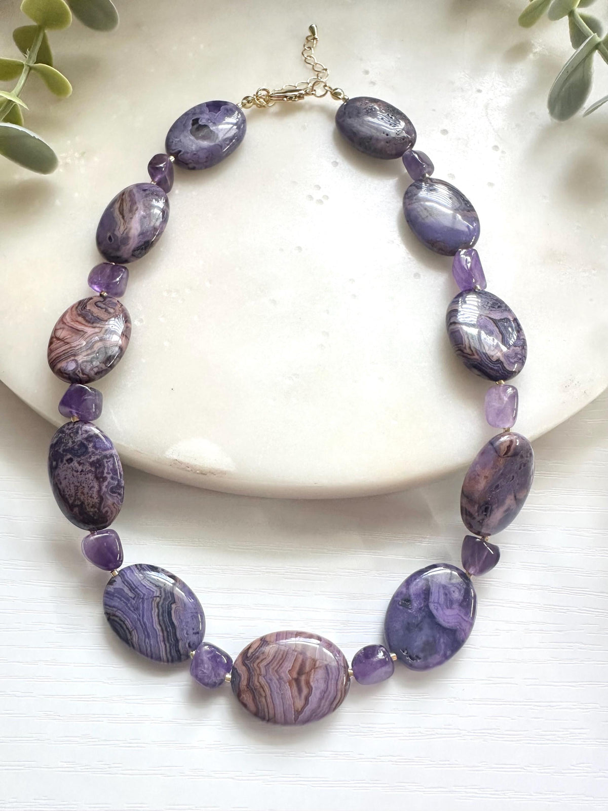 Purple Sea Sediment Jasper Necklace, Amethyst Necklace, Statement Gemstone Necklace, Purple Gemstone Jewelry