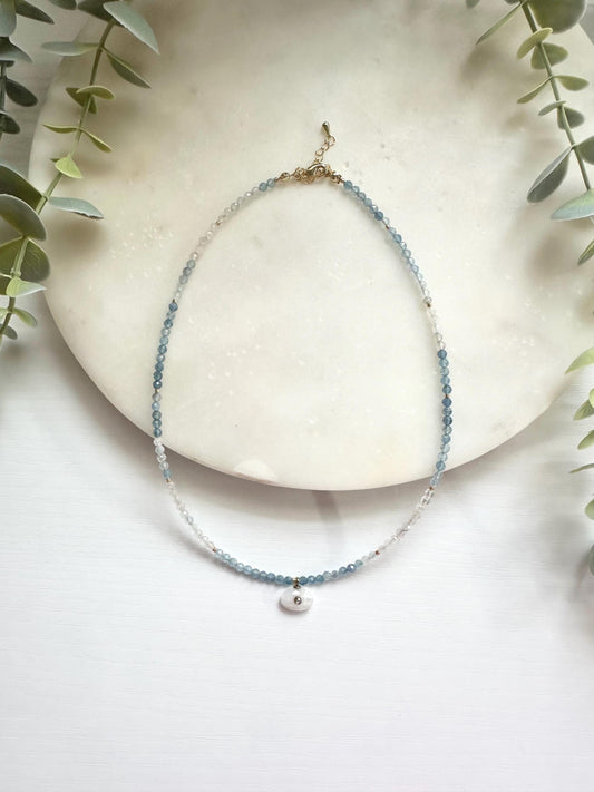 Aquamarine Gradient Necklace, Ombré Aquamarine Necklace, Blue Gemstone Necklace, White Quartz Pendant Necklace