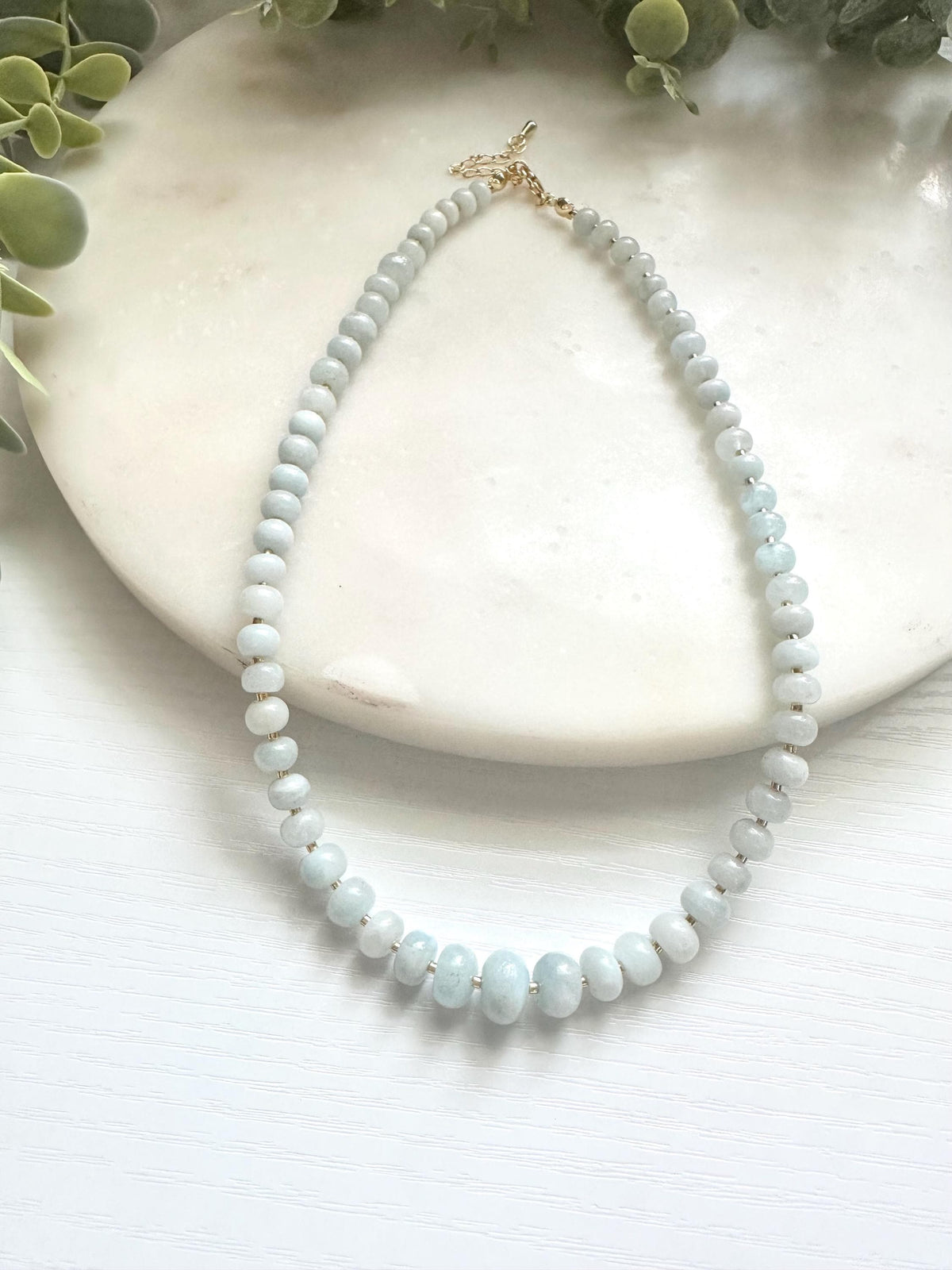 Graduated Aquamarine Necklace, Natural Aquamarine Gemstone Necklace, Blue Gemstone Necklace, March Birthstone Necklace