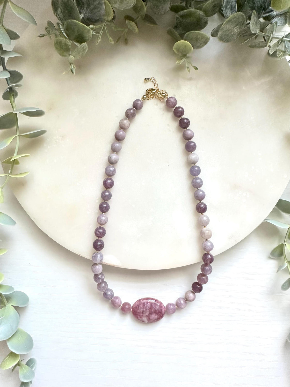 Lepidolite Statement Necklace, Purple Lepidolite Necklace, Large Lepidolite Focal Stone, Natural Gemstone Jewelry