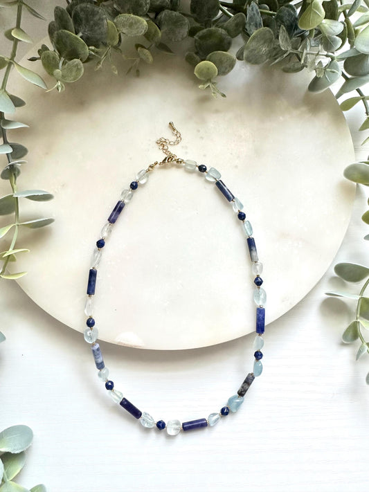 Sodalite, Aquamarine & Lapis Lazuli Necklace, Blue Gemstone Necklace, Aquamarine Necklace, Lapis Necklace, Handmade Gemstone Necklace