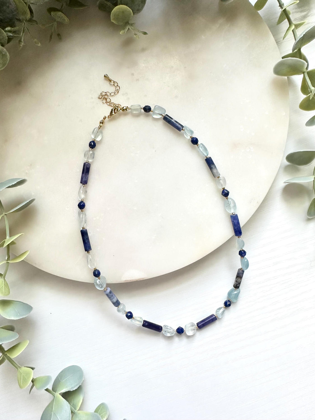 Sodalite, Aquamarine & Lapis Lazuli Necklace, Blue Gemstone Necklace, Aquamarine Necklace, Lapis Necklace, Handmade Gemstone Necklace