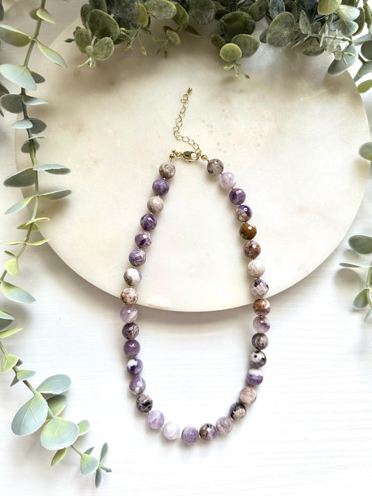 Flower Amethyst Necklace, Faceted Amethyst Statement Necklace, Lavender Gemstone Necklace, Amethyst Jewelry