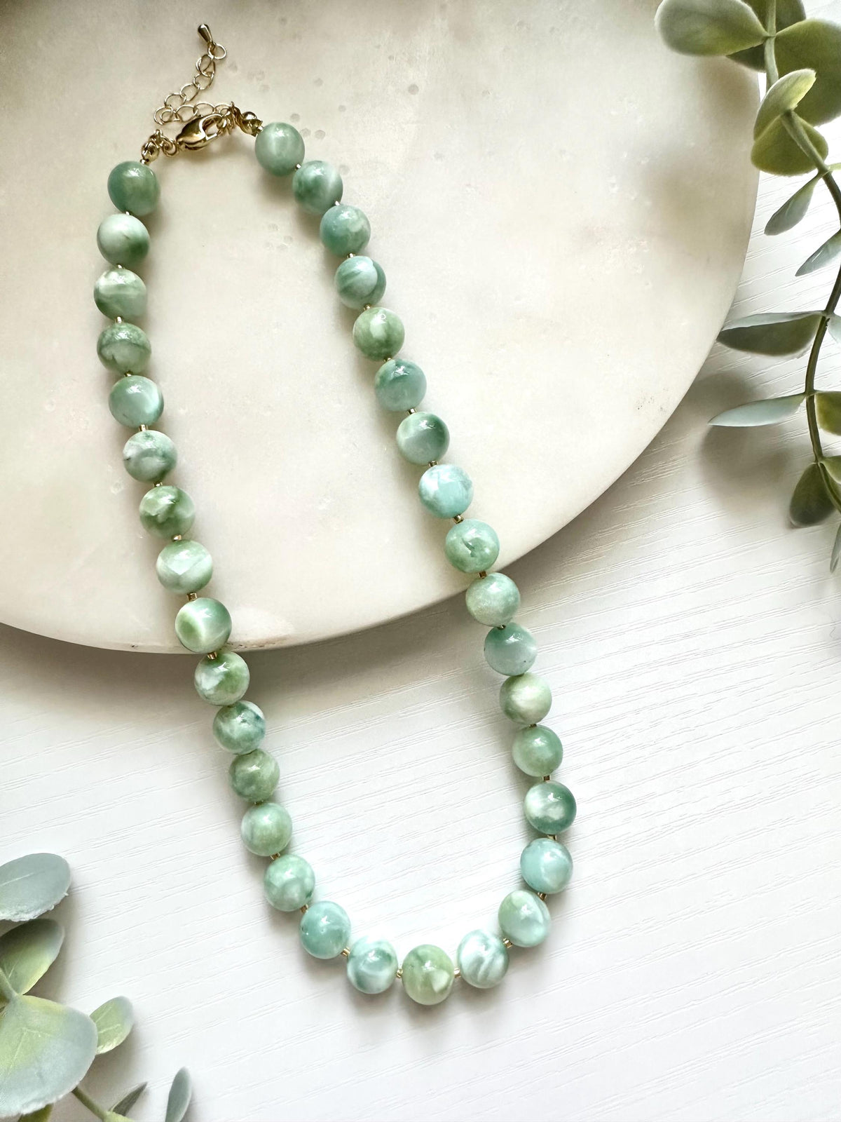 Green Moonstone Necklace, Mint Green Gemstone Necklace, Natural Moonstone Jewelry, Statement Beaded Necklace