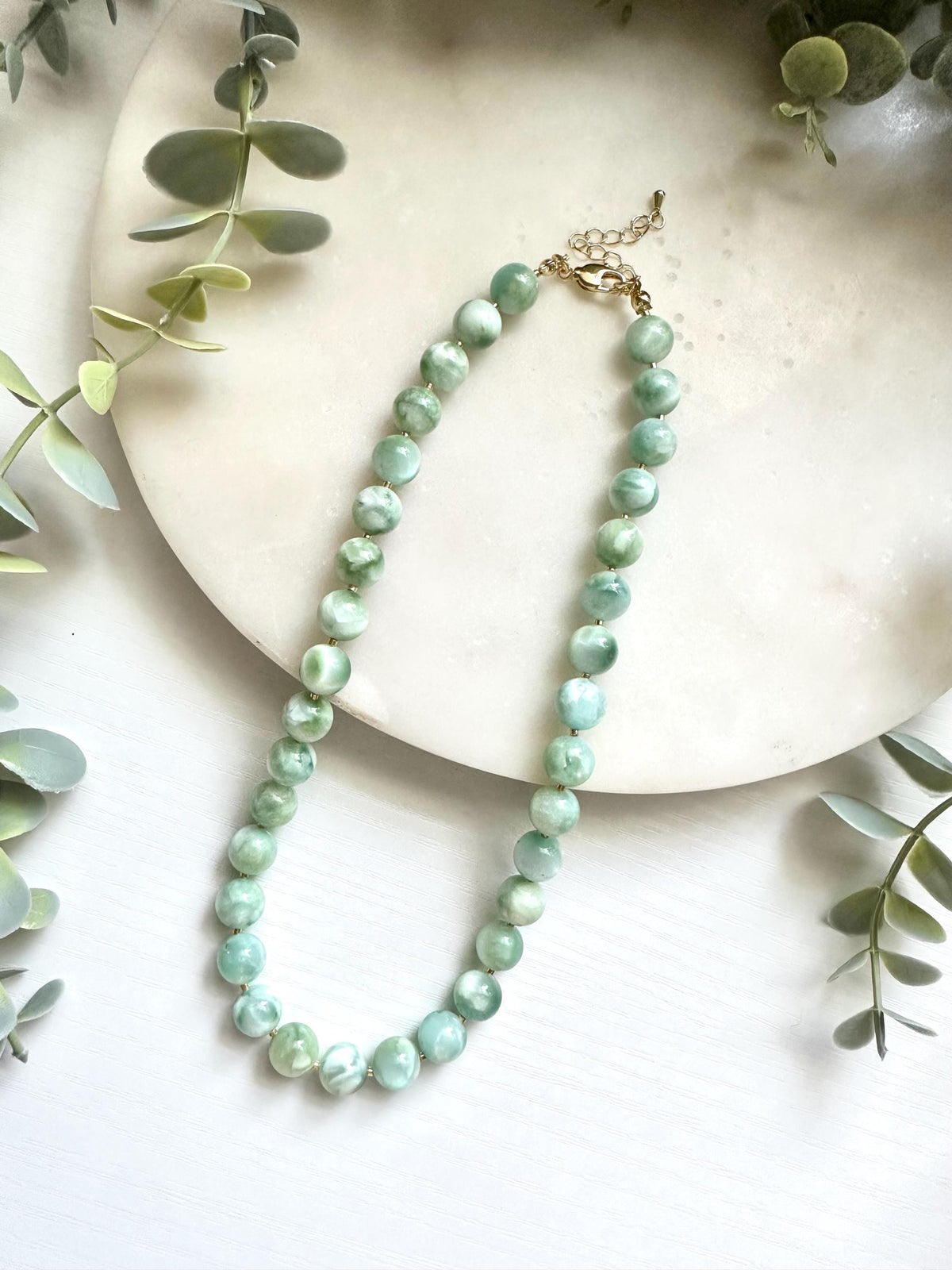 Green Moonstone Necklace, Mint Green Gemstone Necklace, Natural Moonstone Jewelry, Statement Beaded Necklace