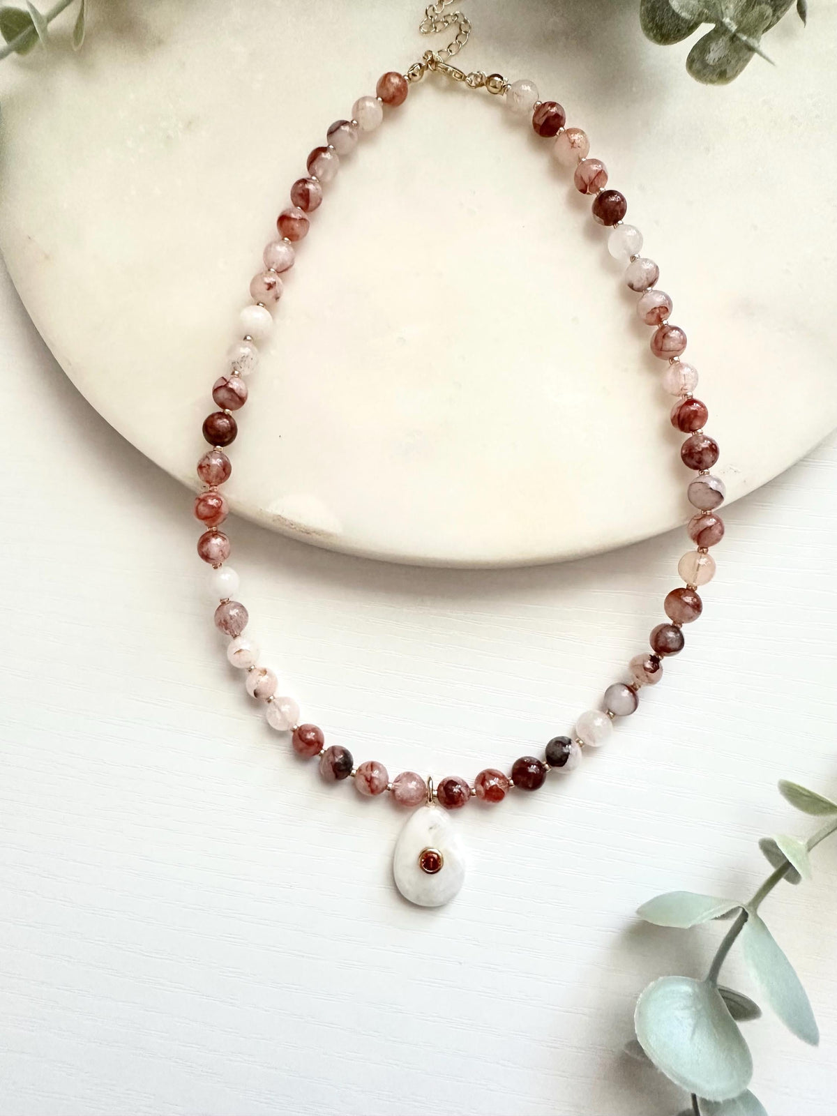 Fire Quartz Necklace with White Moonstone Pendant | Gold Filled Gemstone Necklace