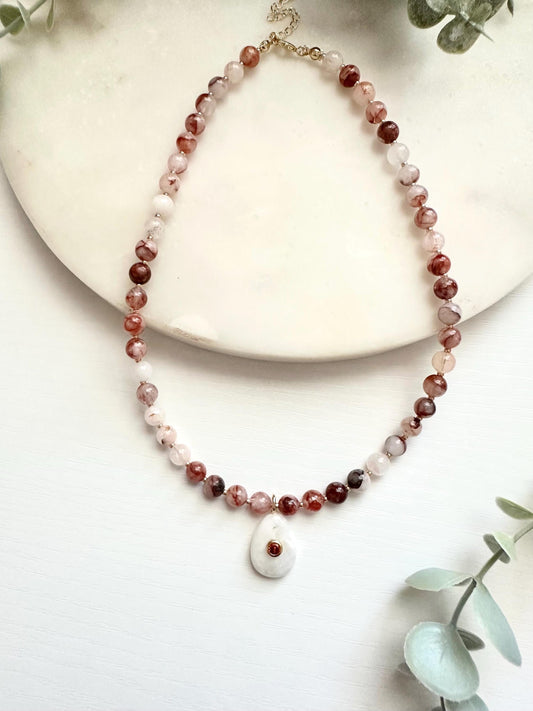 Fire Quartz Necklace with White Moonstone Pendant | Gold Filled Gemstone Necklace