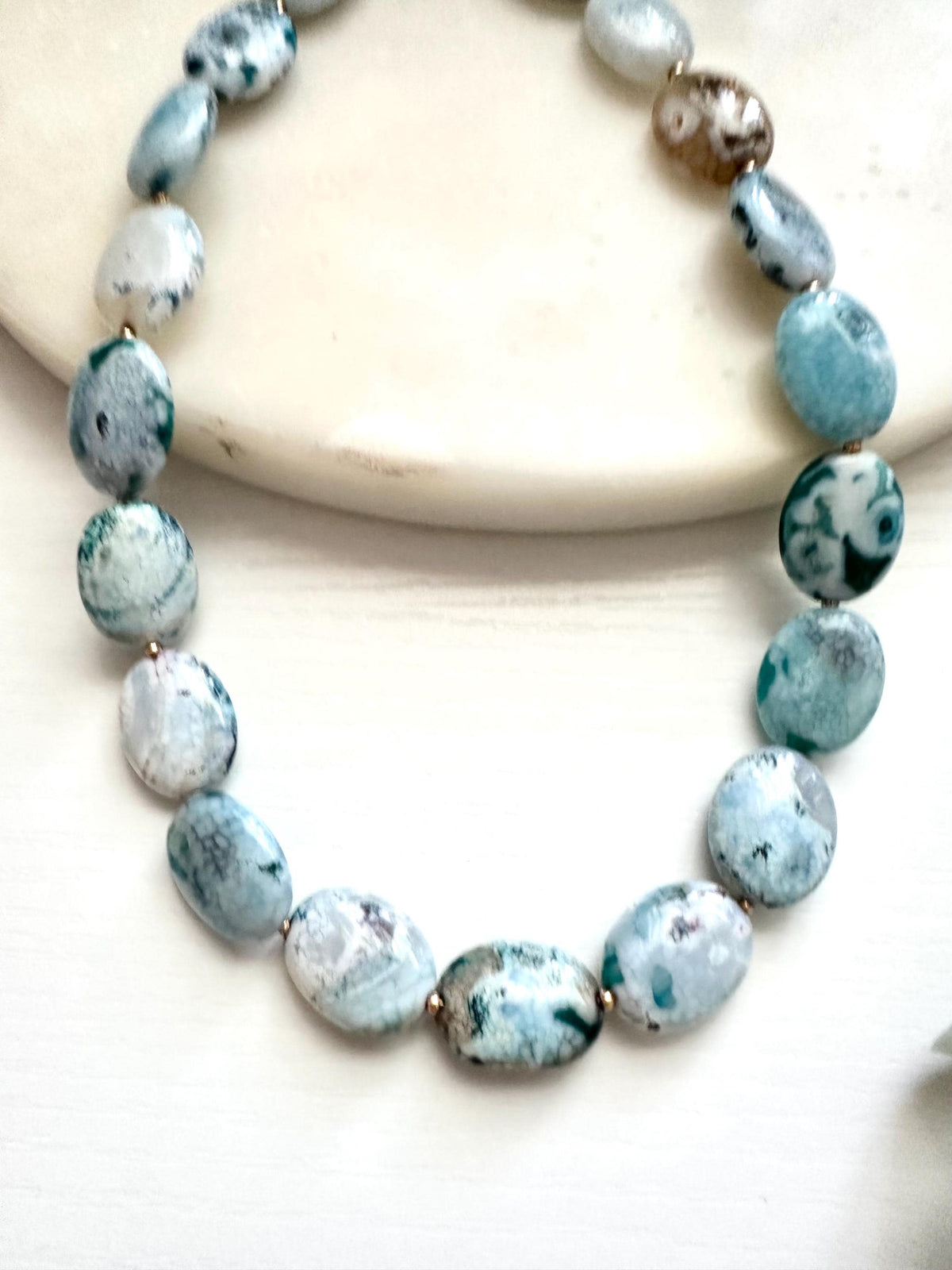 Blue Dragon Vein Agate Necklace | 20mm Statement Gemstone Necklace | Gold Filled Jewelry