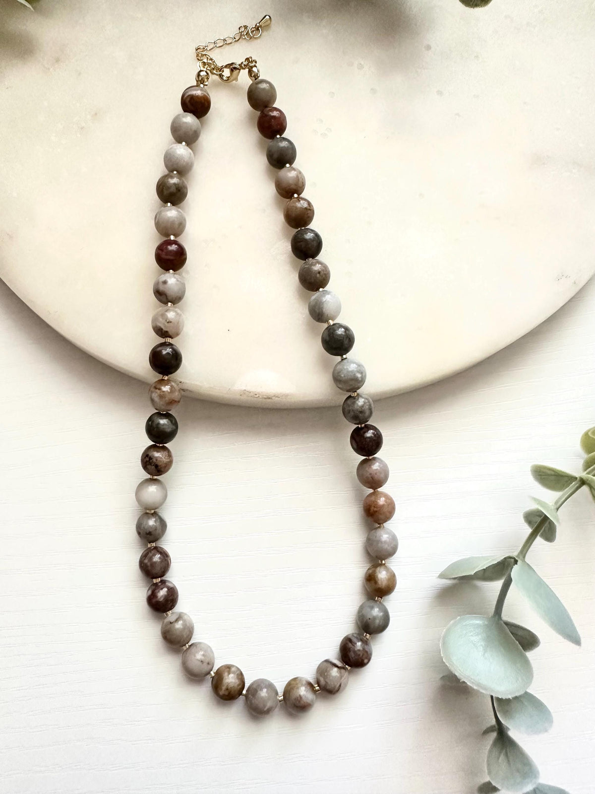 Multicolor Agate Necklace | 9mm Natural Gemstone Beaded Necklace | Gold Filled Jewelry