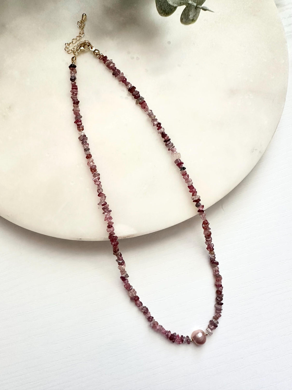 Multicolor Spinel Necklace with Mauve Freshwater Pearl | Dainty Gemstone Necklace | Gold Filled Jewelry