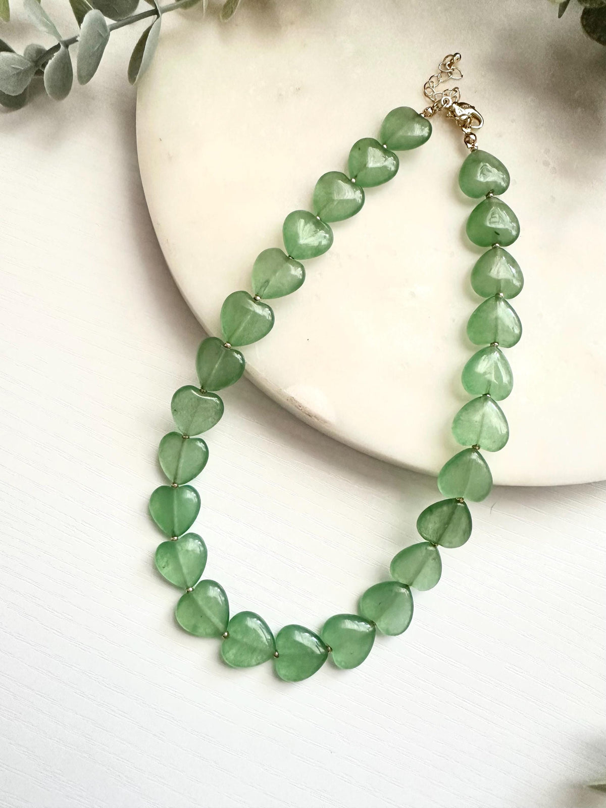 Green Aventurine Heart Necklace | 15mm Gemstone Hearts | Gold Filled Necklace