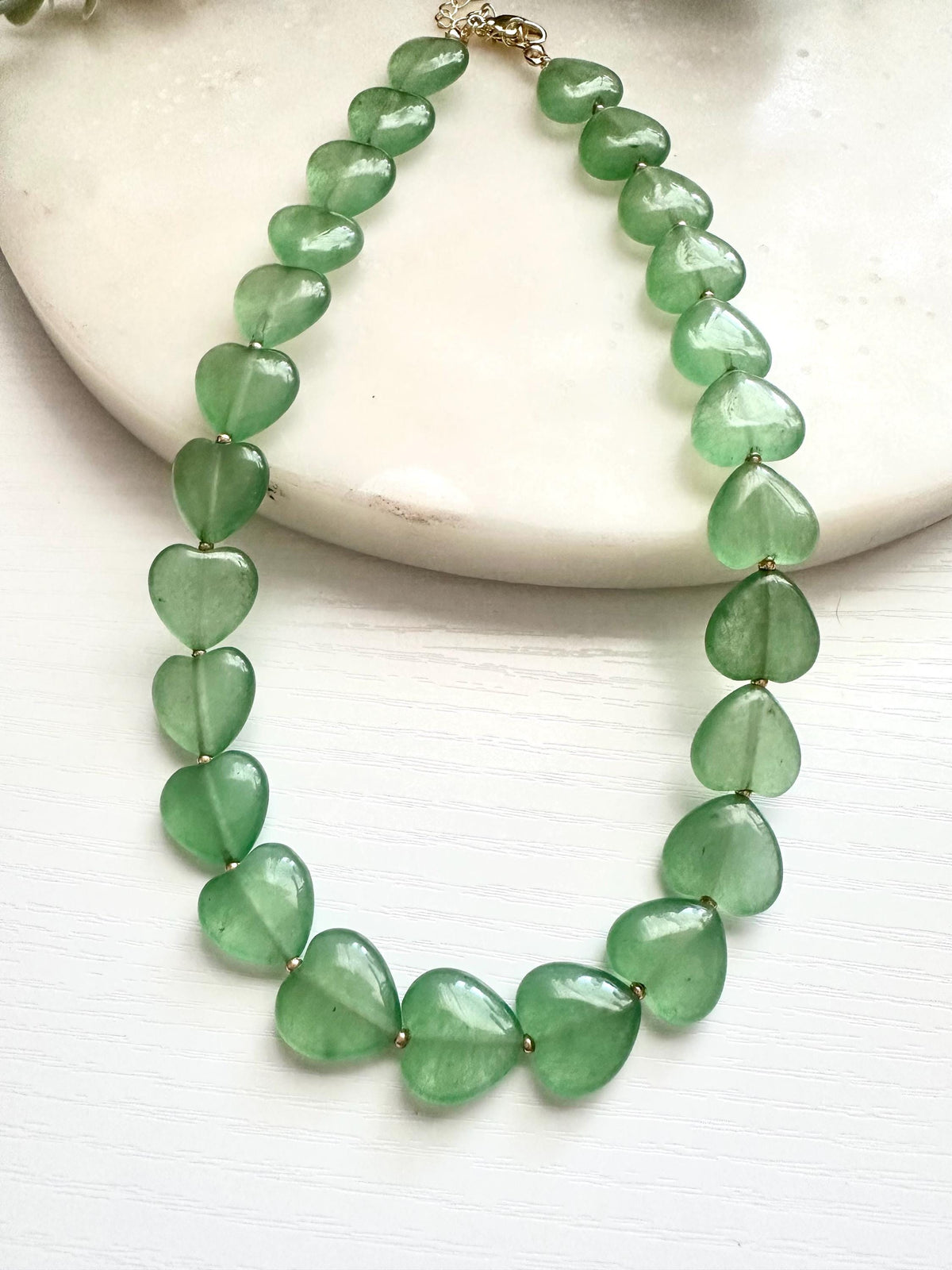 Green Aventurine Heart Necklace | 15mm Gemstone Hearts | Gold Filled Necklace