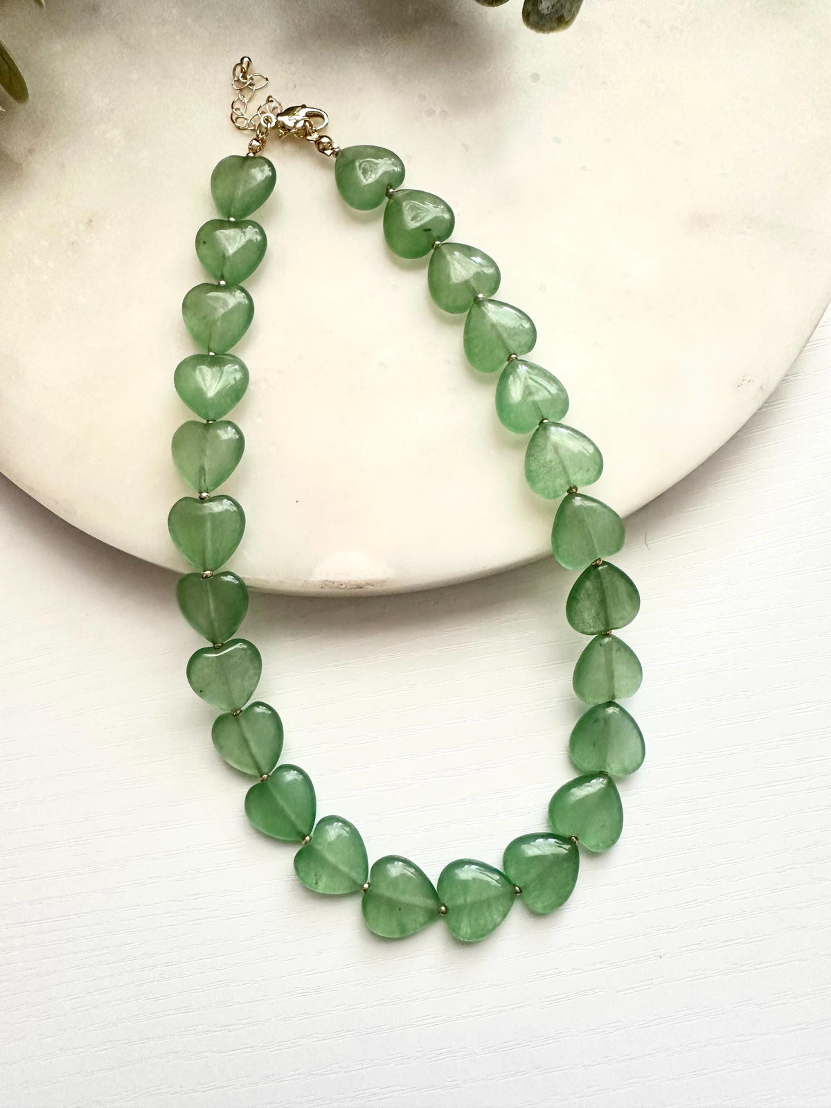 Green Aventurine Heart Necklace | 15mm Gemstone Hearts | Gold Filled Necklace
