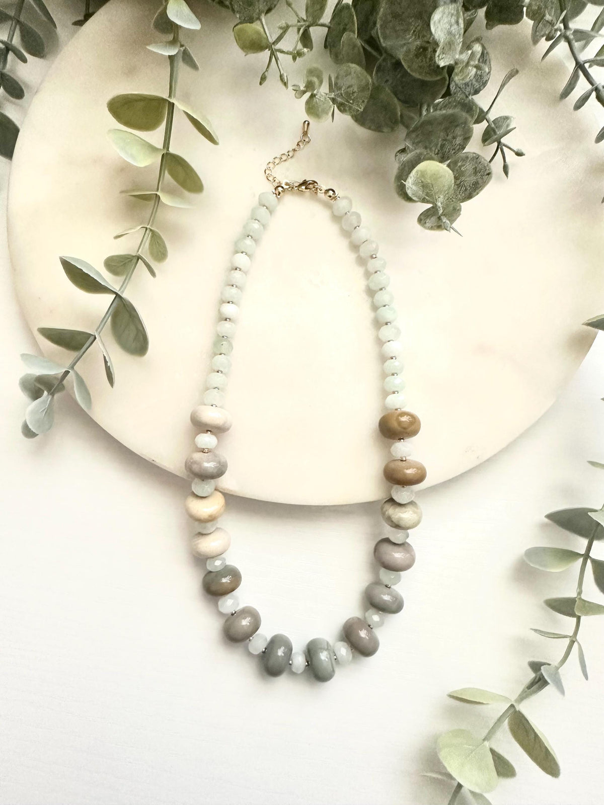 Alashan Agate & Mint Jade Necklace | Neutral Gemstone Necklace | Gold Filled Jewelry