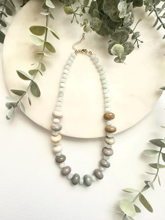 Alashan Agate & Mint Jade Necklace | Neutral Gemstone Necklace | Gold Filled Jewelry