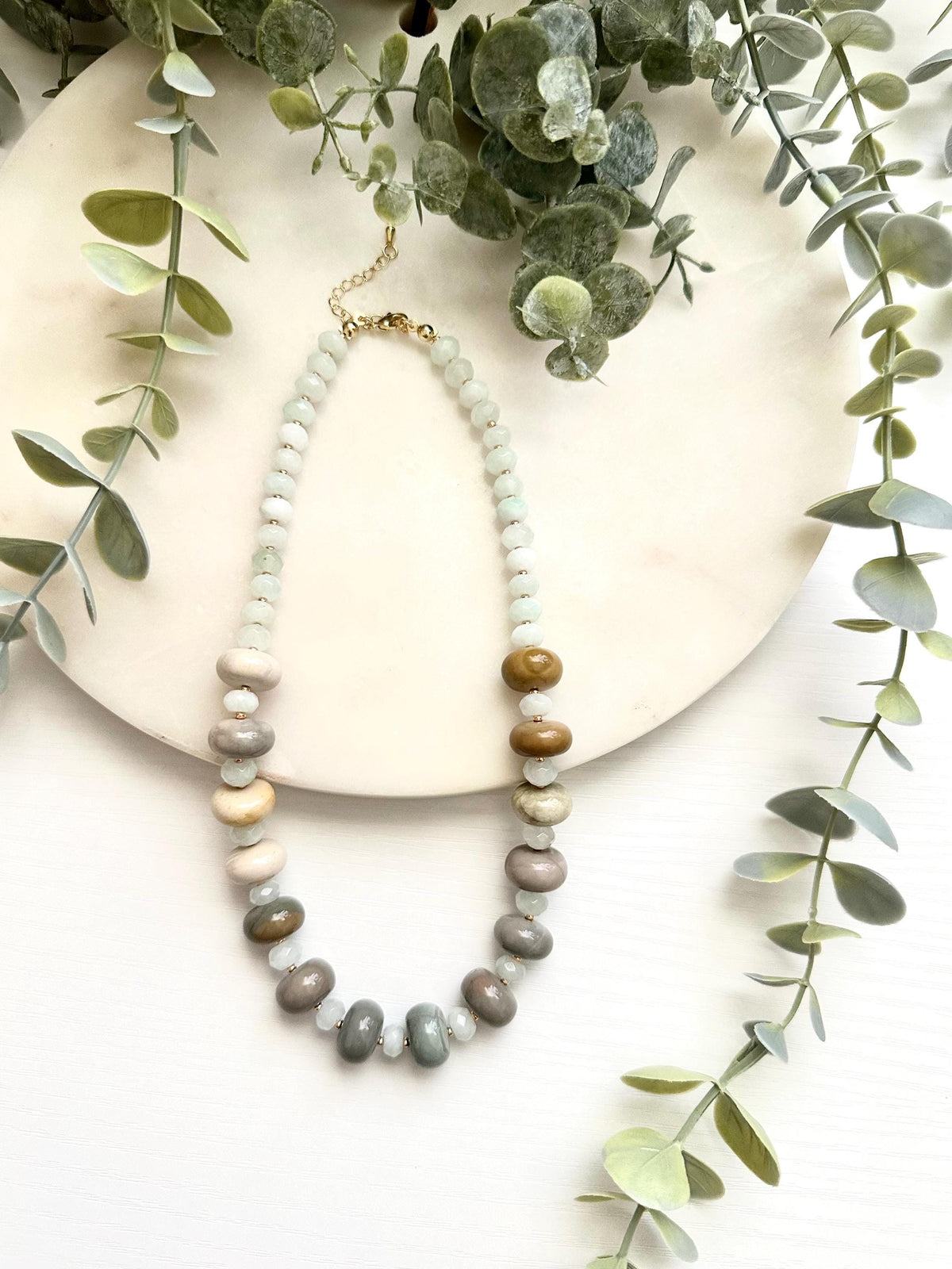 Alashan Agate & Mint Jade Necklace | Neutral Gemstone Necklace | Gold Filled Jewelry