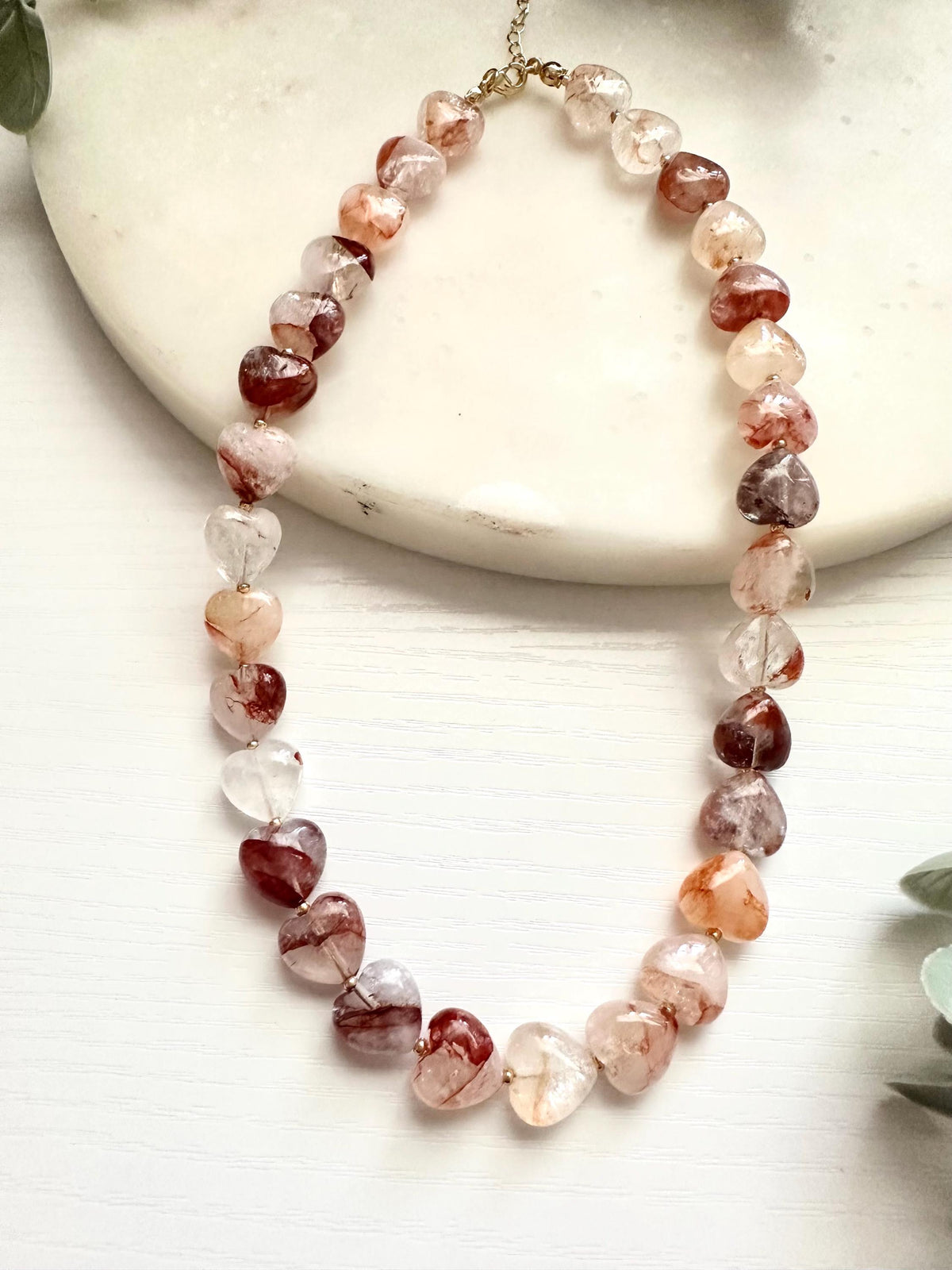 Fire Quartz Heart Necklace | 12mm Gemstone Hearts | Gold Filled Beaded Necklace