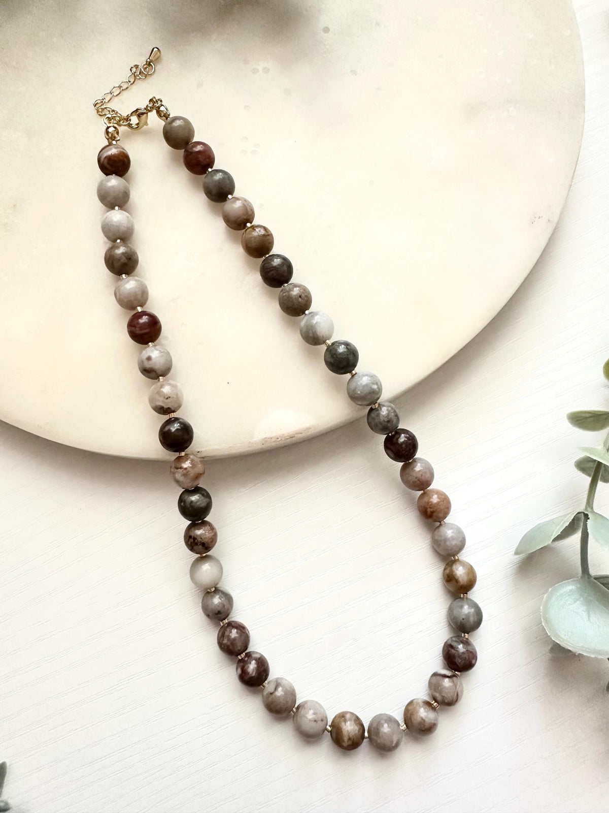 Multicolor Agate Necklace | 9mm Natural Gemstone Beaded Necklace | Gold Filled Jewelry