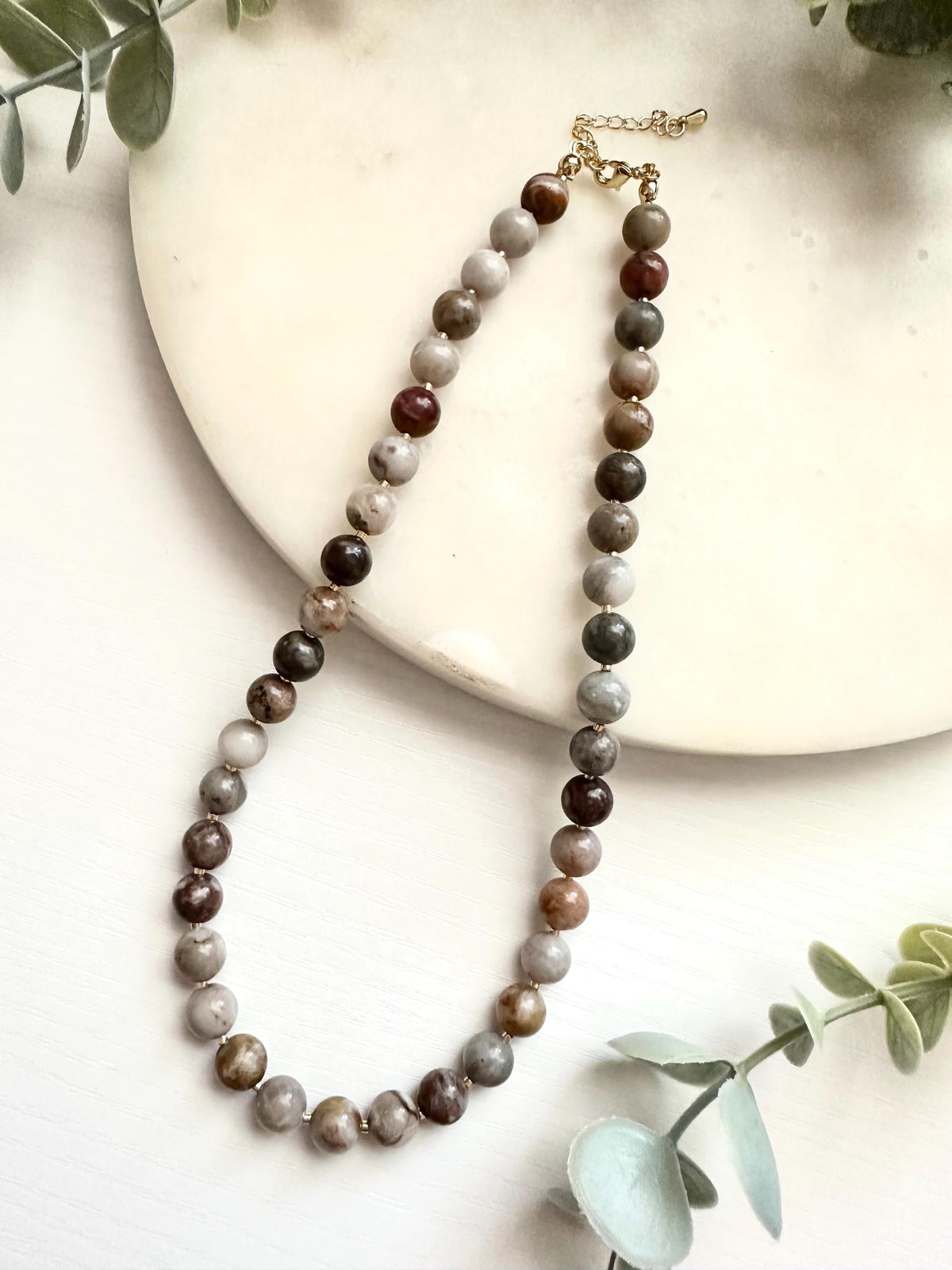 Multicolor Agate Necklace | 9mm Natural Gemstone Beaded Necklace | Gold Filled Jewelry