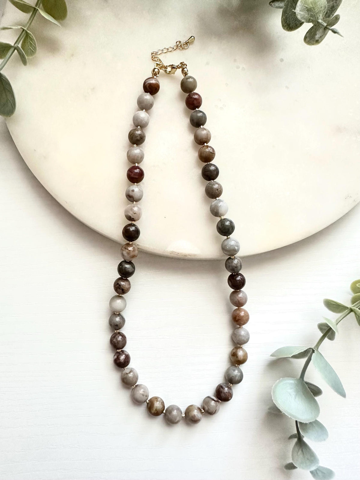 Multicolor Agate Necklace | 9mm Natural Gemstone Beaded Necklace | Gold Filled Jewelry