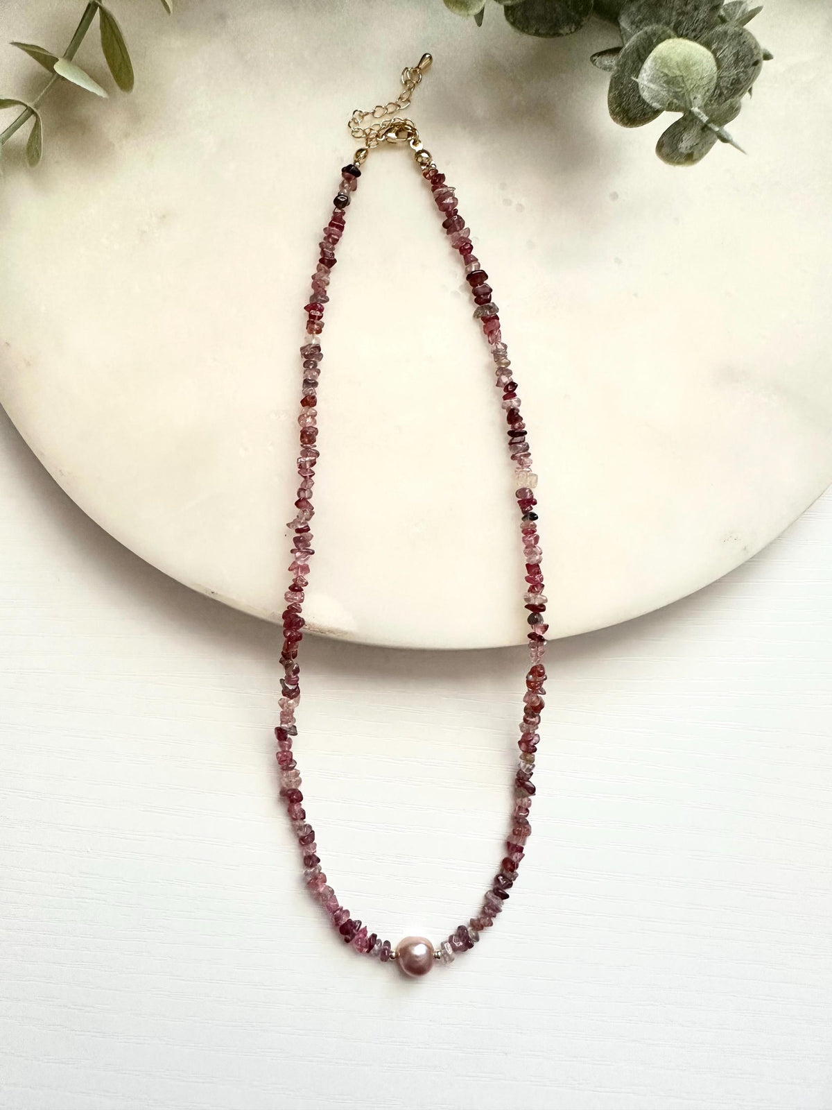 Multicolor Spinel Necklace with Mauve Freshwater Pearl | Dainty Gemstone Necklace | Gold Filled Jewelry