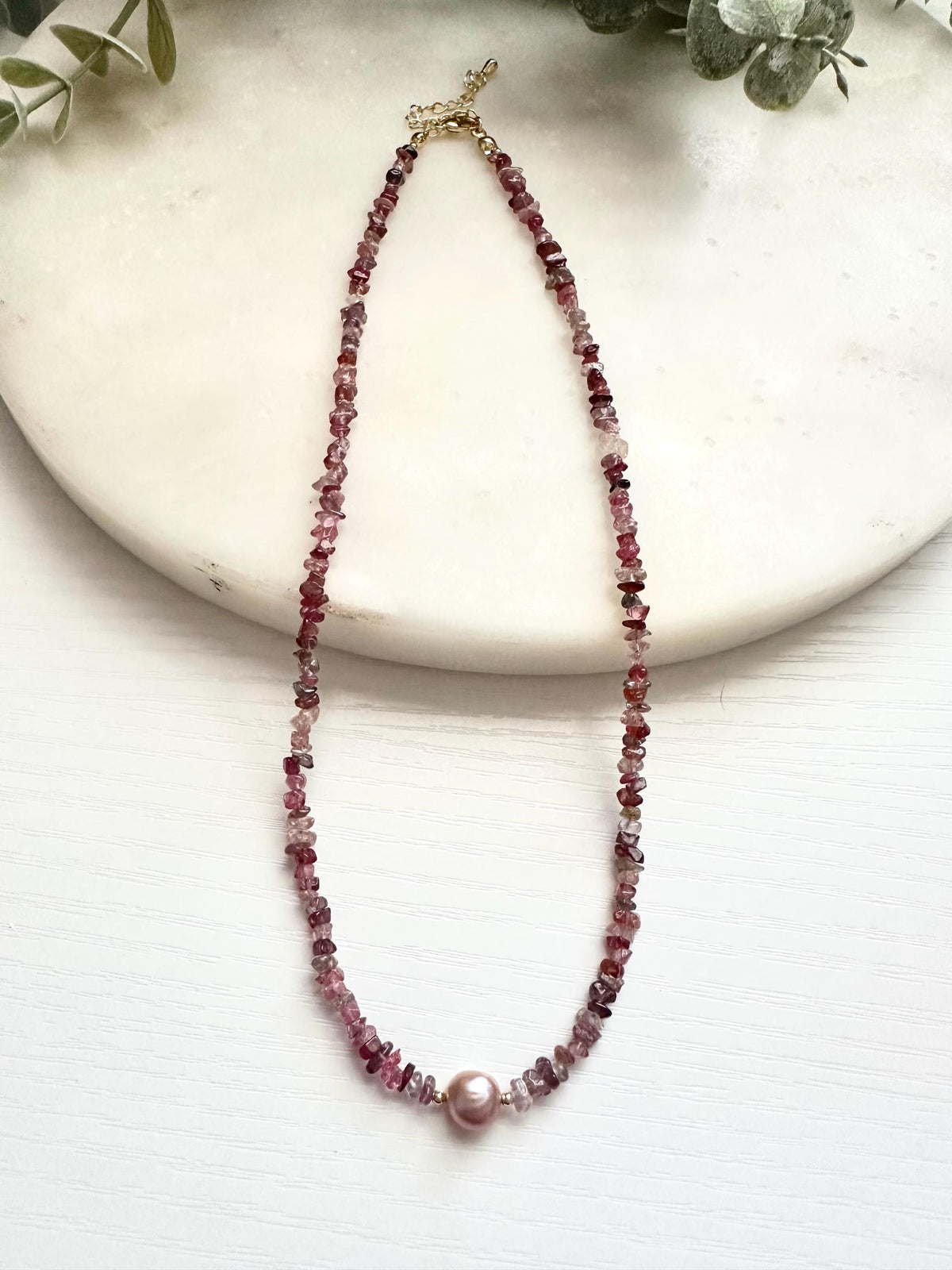 Multicolor Spinel Necklace with Mauve Freshwater Pearl | Dainty Gemstone Necklace | Gold Filled Jewelry