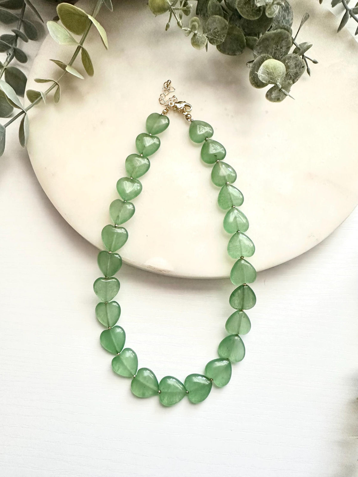 Green Aventurine Heart Necklace | 15mm Gemstone Hearts | Gold Filled Necklace