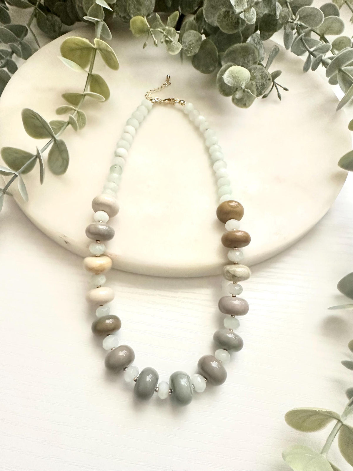 Alashan Agate & Mint Jade Necklace | Neutral Gemstone Necklace | Gold Filled Jewelry