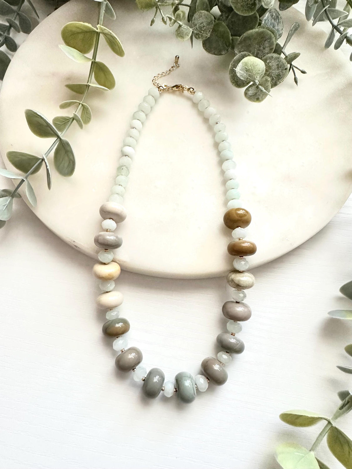 Alashan Agate & Mint Jade Necklace | Neutral Gemstone Necklace | Gold Filled Jewelry