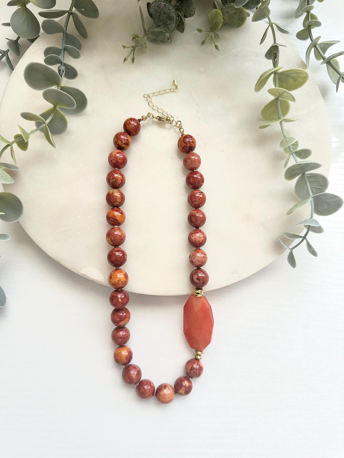 Red Orange Jasper Necklace with Orange Agate Focal | Gold Filled Gemstone Necklace